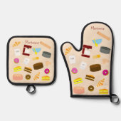 モダンでカラフルな焼き菓子と調理器具 鍋つかみ&鍋敷きセット (正面)