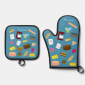 モダンでカラフルな焼き菓子と調理器具 鍋つかみ&鍋敷きセット (正面)