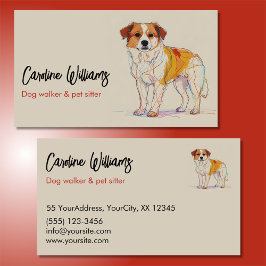 モダンでカラフルな犬のイラストが描かれたドッグウォーカー・ペットシッター 名刺