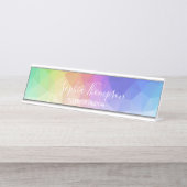 モダンでカラフルな虹の多角形の机の名札 デスクネームプレート (正面)