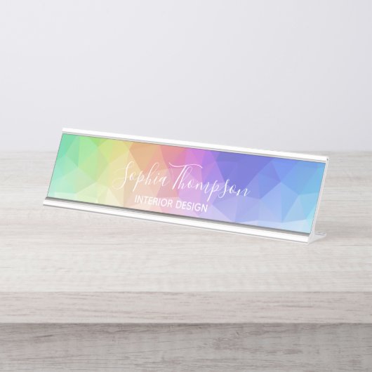 モダンでカラフルな虹の多角形の机の名札 デスクネームプレート (正面)