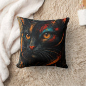 モダンでカラフルな黒猫アートクッション クッション (ブランケット)
