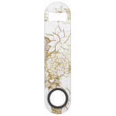 モダンでガーリーなイエロー・ゴールドの花柄のイラストレーション スピード栓抜き (裏面)