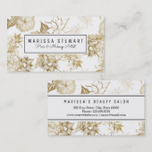 モダンでガーリーなイエロー・ゴールドの花柄のイラストレーション 名刺 (正面/裏面)