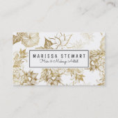 モダンでガーリーなイエロー・ゴールドの花柄のイラストレーション 名刺 (正面)