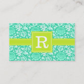 モダンでガーリーな花のティール(緑がかった色)及びパーソナライズなライムグリーン 名刺 (正面)