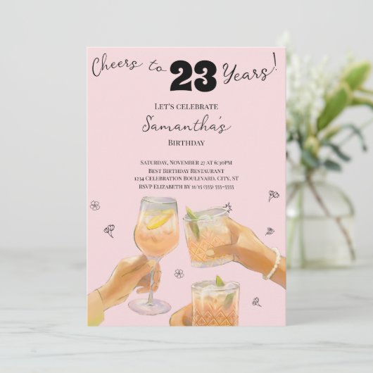 モダンでガーリーな23歳の誕生日パーティー 招待状 (スタンド正面)