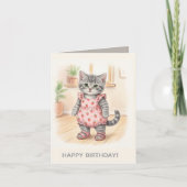 モダンでキュートなピンクの子猫のデザイン　子供の誕生日 カード (正面)