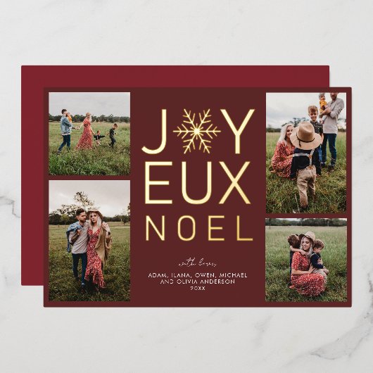 モダンでクラシカルな箔押しホリデーカード「Joyeux Noel」 箔招待状 (正面/裏面)