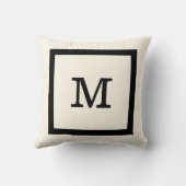 モダンでクラシックなアイボリーおよび黒い正方形およびモノグラム クッション (裏面)