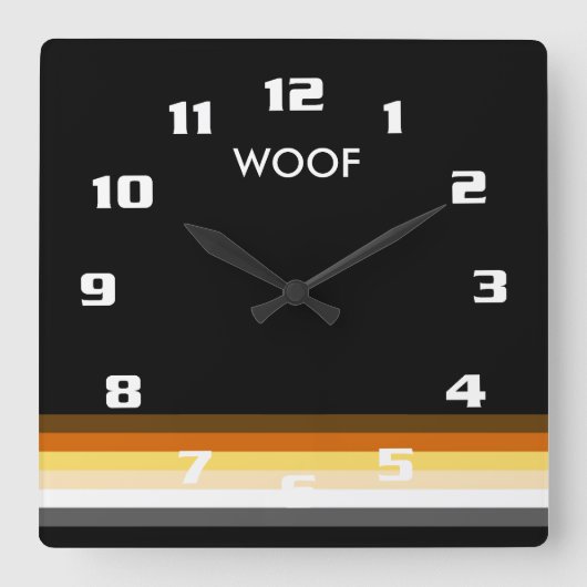 モダンでクールなゲイ・ベア・プライド・フラッグ WOOF スクエア壁時計 (正面)