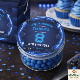 モダンでクールなブルーゲーミングの8歳の誕生日パーティー ラウンドシール