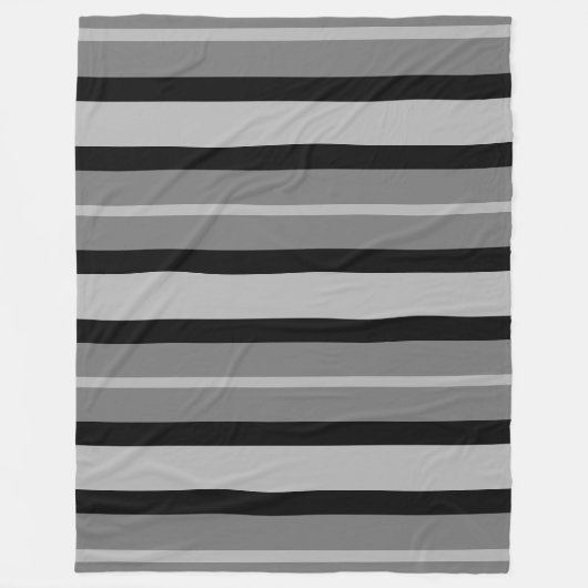 モダンでコンテンポラリーなグレースケールのストライプの黒の灰色 フリースブランケット (正面)