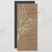 モダンでコンテンポラリーな ラスティック クラフト 葉 ウェディング 招待状 (正面/裏面)