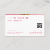 モダンでゴージャスなヘア＆メイクアップアーティストのゴールド＆ピンク 名刺 (裏面)