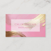 モダンでゴージャスなヘア＆メイクアップアーティストのゴールド＆ピンク 名刺 (正面)
