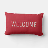 モダンでシックで素朴で赤くフェイクなバーラップの歓迎の枕 ランバークッション (裏面)