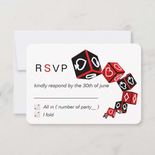 モダンでシックで黒く赤く白いカジノベガスRSVP 出欠カード (正面)