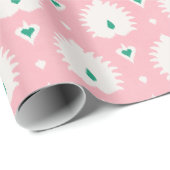 モダンでシックなパステル調ピンクの緑のイカットパターン ラッピングペーパー (ロールコーナー)