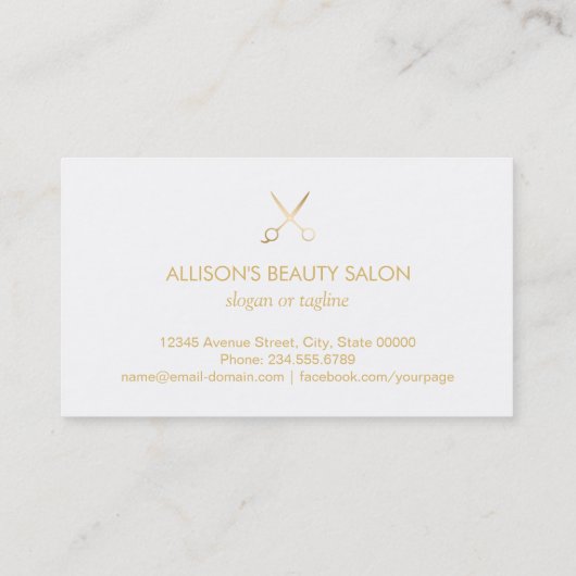 モダンでシックなヘアーサロンのはさみのフェイクな金ゴールドの一見 名刺 (裏面)