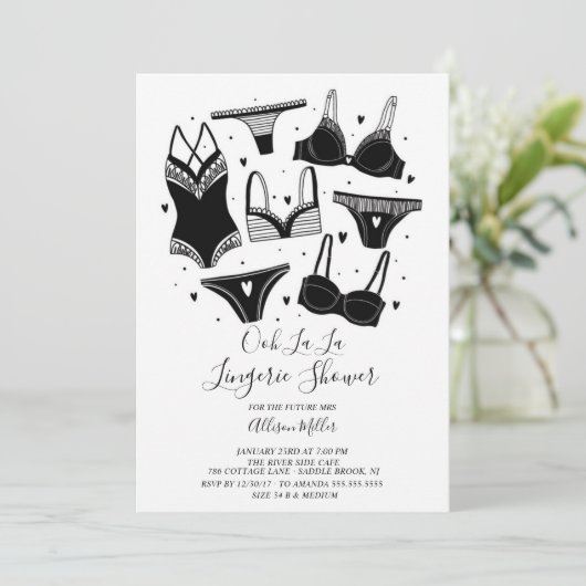 モダンでシックなランジェリーのブライダルシャワーの招待状 招待状 (スタンド正面)