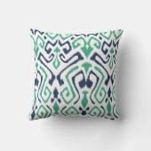 モダンでシックな濃紺および緑のイカットは置きます クッション (裏面)