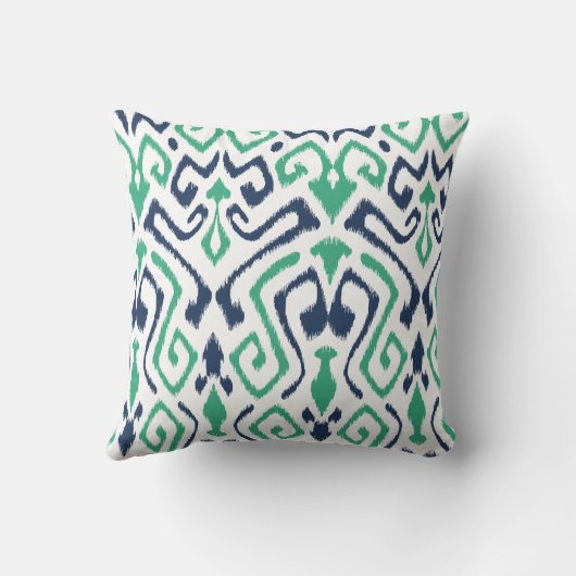 モダンでシックな濃紺および緑のイカットは置きます クッション (裏面)