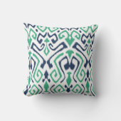 モダンでシックな濃紺および緑のイカットは置きます クッション (正面)