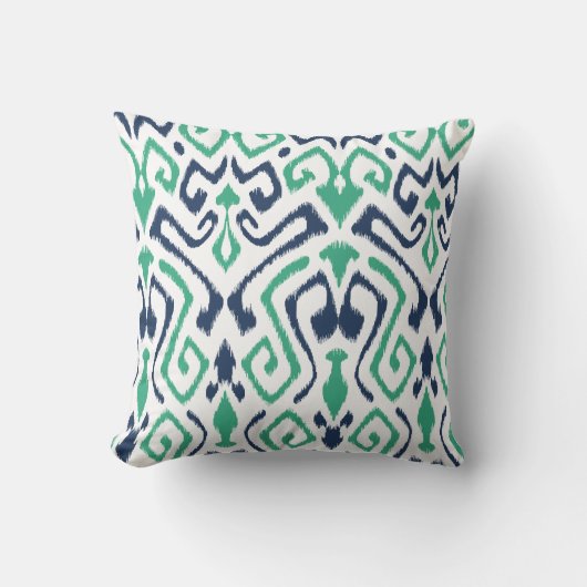 モダンでシックな濃紺および緑のイカットは置きます クッション (正面)