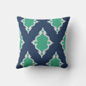 モダンでシックな濃紺および緑のイカットは置きます クッション (裏面)
