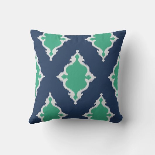 モダンでシックな濃紺および緑のイカットは置きます クッション (裏面)
