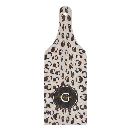 モダンでシックな茶色のチータのプリントパターンモノグラム カッティングボード (正面)