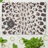 モダンでシックな茶色のチータのプリントパターンモノグラム キッチンタオル (折り畳み)