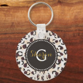 モダンでシックな茶色のチータのプリントパターンモノグラム キーホルダー (正面)