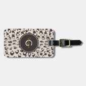 モダンでシックな茶色のチータのプリントパターンモノグラム ラゲッジタグ (正面横)