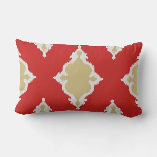 モダンでシックな赤および金ゴールドのイカットの枕 ランバークッション (裏面)
