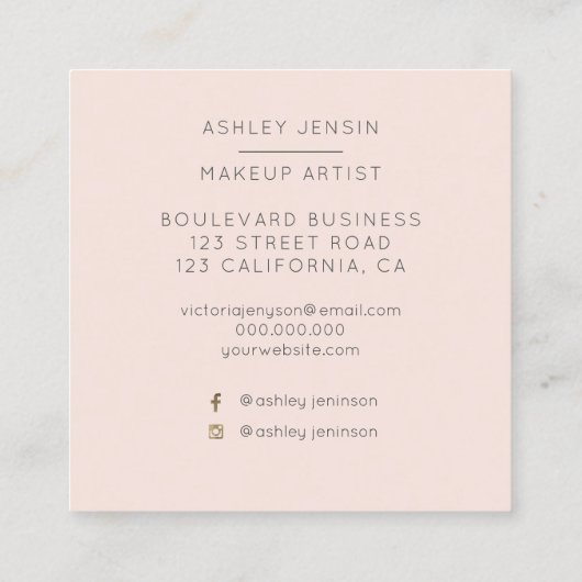 モダンでシックな金ゴールドのグリッターのグラデーションな化粧のプロフェッショナル スクエア名刺 (裏面)