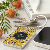 モダンでシックな金ゴールドのチータのプリントパターンモノグラム キーホルダー (正面右)