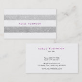 モダンでシックな銀製の情報通のグリッターの白いストライプの 名刺 (正面/裏面)