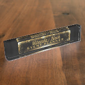 モダンでシックな黒および金ゴールドのフェイクな金属贅沢 デスクネームプレート (側面)