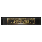 モダンでシックな黒および金ゴールドのフェイクな金属贅沢 デスクネームプレート (正面)