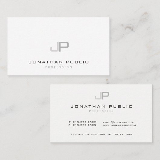 モダンでシンプルでエレガントなモノグラムのテンプレートのイニシャル 名刺 (正面/裏面)