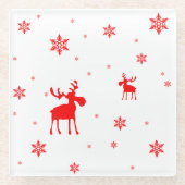 モダンでシンプルで赤いアメリカヘラジカの雪片 ガラスコースター (正面)