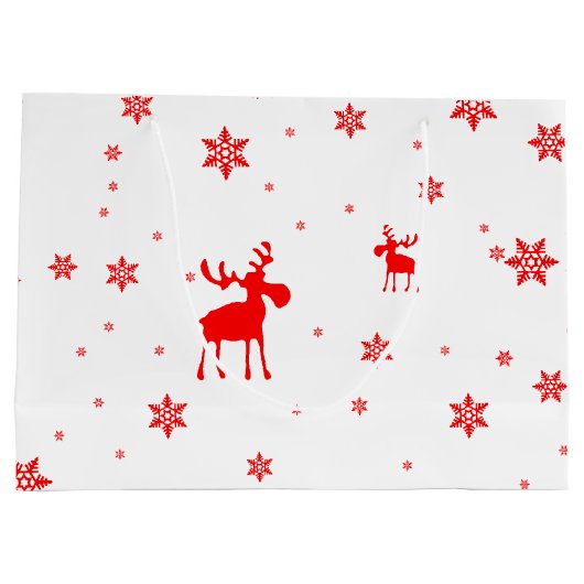 モダンでシンプルで赤いアメリカヘラジカの雪片 ラージペーパーバッグ (裏面)