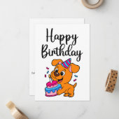 モダンでシンプルなお誕生日おめでとうの可愛い犬 ノートカード (正面/裏面インサイチュ)