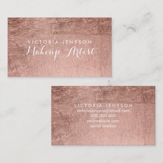 モダンでシンプルなのどのばら色の金ゴールドのシックなメーキャップアーティスト 名刺 (正面/裏面)
