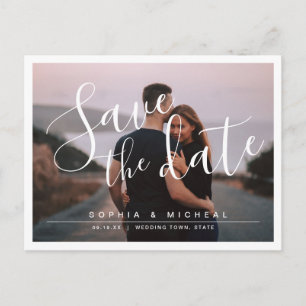 モダンでシンプルなエレガントなスクリプト写真の「Save the Date」 ポストカード