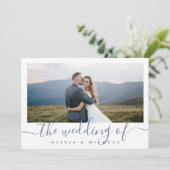 モダンでシンプルなエレガントなスクリプト写真結婚式 招待状 (スタンド正面)