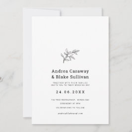 モダンでシンプルなクラシックな黒と白の葉のデザイン 招待状