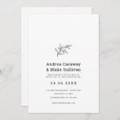 モダンでシンプルなクラシックな黒と白の葉のデザイン 招待状 (正面/裏面)